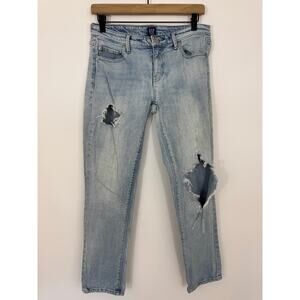 GAP Girlfriend Jeans Light Wash Distressed Ripped Knee Denim Size 26